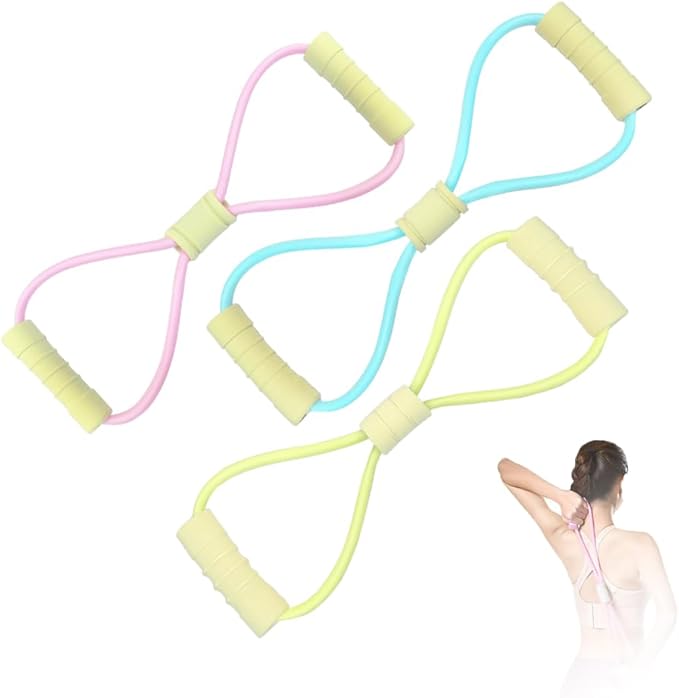 Figure 8 Fitness Resistance Bands with Handles, Yoga Resistance Band Stretch Fitness Band, Chest Expander, for Arm and Shoulder Stretch, Rope 8 Word Elastic for Women and Men(3 Pack)