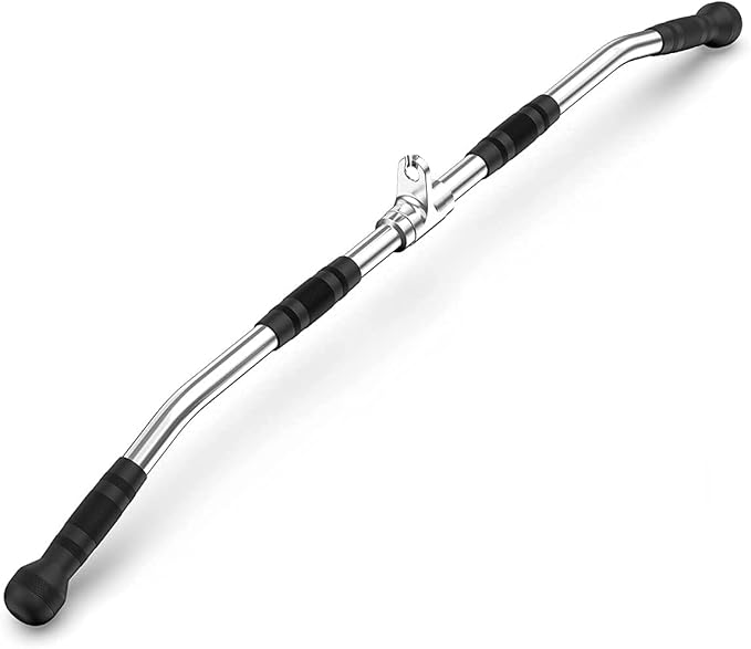 LAT Bar Cable Attachment with Rubber Handgrips, Deluxe Heavy Duty Solid Curl Bar Revolving Hanger Home Gym Cable Attachments