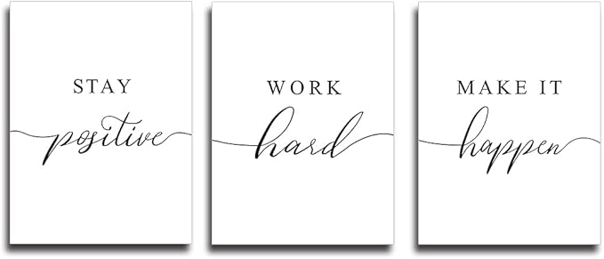 Framed Canvas Wall Art Positive Quote, Office Art, White Large Poster, Motivational Artwork Set of 3 Prints, Inspirational Poster Prints (G-3pcs,12x16inchx3pcs)