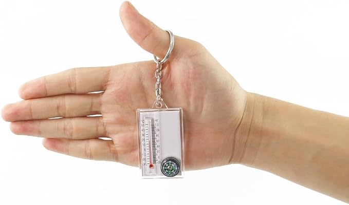 1Pc White Small Compasses Thermometer Keychain,Mini Pocket Sized