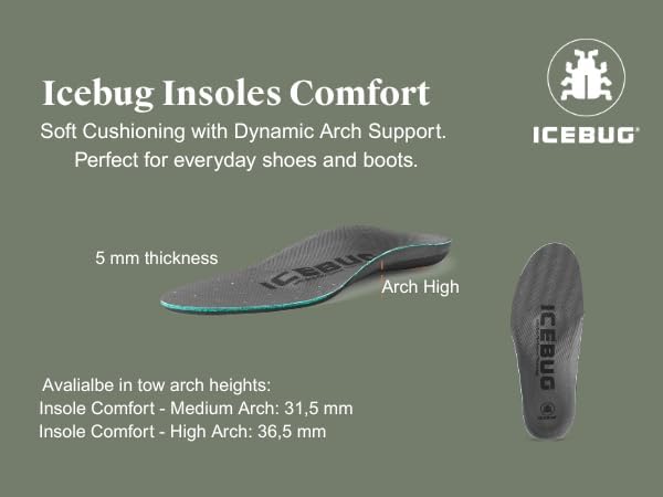 Icebug Comfort Insoles with Dynamic Arch Support, Charcoal High Arch, M 13