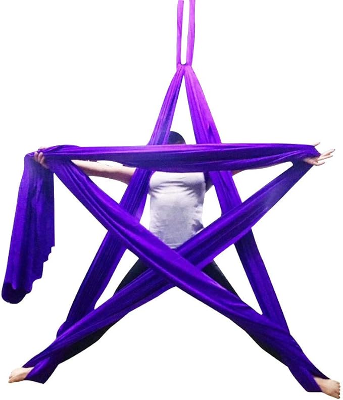 DASKING Aerial Silks Starter Kit - Durable 11Yards of Aerial Yoga Hammock with Hardware, Aerial Swing for Acrobatic Flying Yoga & All Levels (Aerial Rigging Point Up to 14ft)