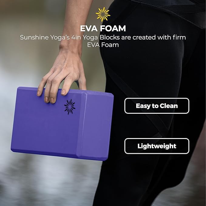 Sunshine Yoga 4" Yoga Block, 10 Pack Bulk EVA Foam Yoga Blocks, Firm and Supportive Yoga Brick, Balance Foam for Stretching, Pilates, and Workout, 4" x 6" x 9"