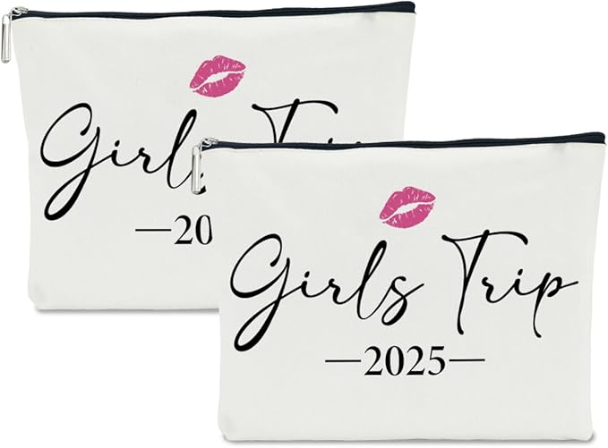 2 PCS Girls Trip Gifts Favors 2025 Girls Weekend Gifts for Women Bestie Gifts Friend Gifts Girls Trip Favors for Sister Her Daughter Friendship Holiday Vacation Makeup Bag Weekend Bags for Women
