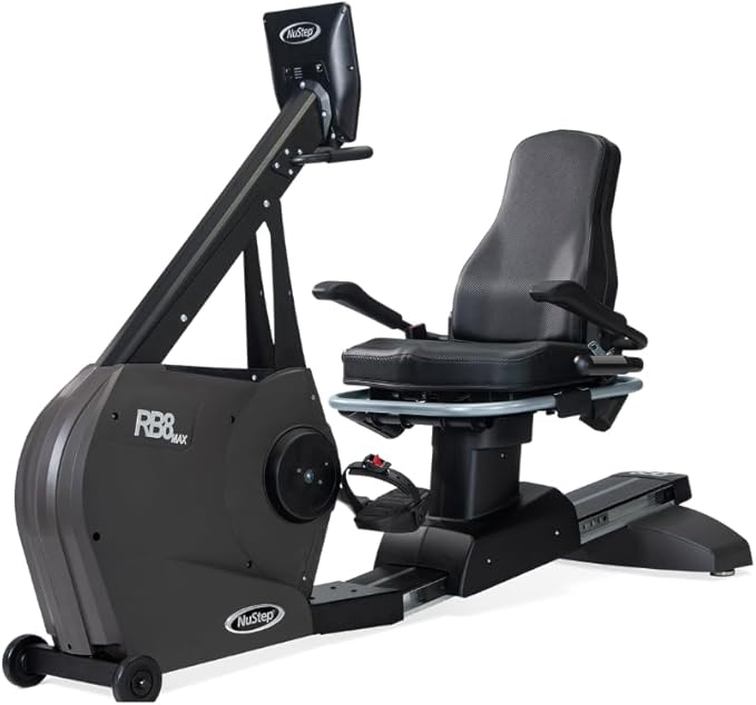 RB8MAX Recumbent Exercise Bike, Gray, Low-Impact Exercise, 360-Degree Swivel Seat, Engaging Programs Including Measuring Imbalances, & Compatible with Free NuStep Wellness App