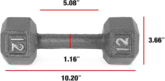 WF Athletic Supply Cast Iron Solid Hexagon Gray/Black Dumbbells, Strength Training Free Weights Set of 2 for Women and Men, Hand Weights Sold by Pairs, Multi-Select Size Options Available