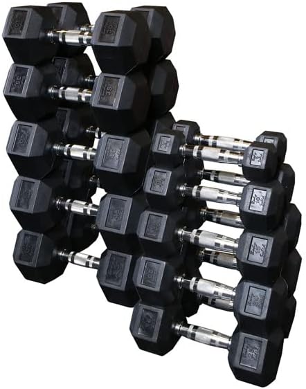 Body-Solid (GDR80-SDRS550) 10-Pairs Dumbbell with Vertical Rack - Compact Weight Storage for Home Gym, Strength Training - Rubber Coated Hexagon Shape Dumbbells with Stand