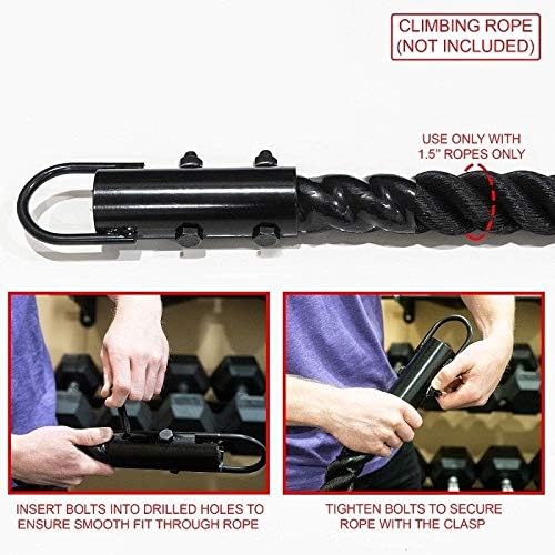 1½" Climbing Rope Clamp, 2 Sets 1.5” Battle Rope Attachment Hook Accessories, Rope Clasp for Rope Climb, Climbing Training Garage Home Gym Workout Fitness Strength Training