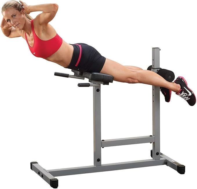 Body-Solid Back Hyperextension Machine for Lower Back Extension, Ab Crunch, Glutes and Hamstrings Exercise, Roman Chair for Abdominal and Core Training, Home Gym Equipment, Silver/Black