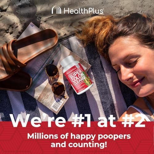 Health Plus Super Colon Cleanse 15 Day Supply of Gentle Gut Cleanse Detox, Psyllium Husk, Probiotics for Constipation Relief & Digestive Support, 60 Capsules