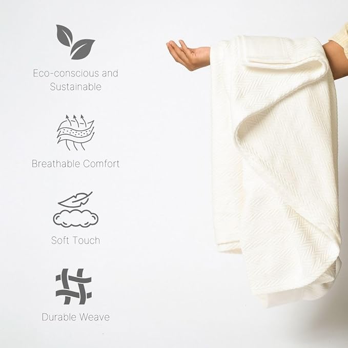 100% Cotton Herringbone Weave Blankets, 66" X 90" Twin, Throw Blanket for Bed, All Season Cotton Blanket, Cozy Blanket,Throws & Bed Blanket, Throw Blanket for Couch, Modern Home Decor -Tusk