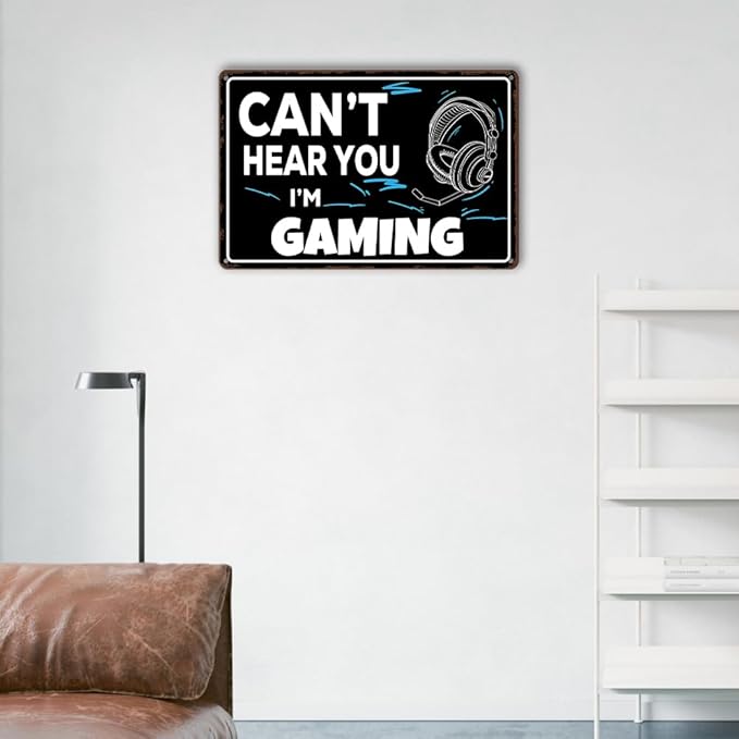 Game Room Sign Gamer Room Wall Decor Can't Hear You, I'm Gaming Signs Funny Gamer Tin Sign Gaming Decor For Boys Bedroom Teen Boy Room Decor Gaming Posters Gifts 8x12 Inches
