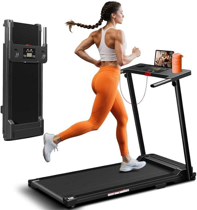 Treadmill with Handles, Portable Small Treadmills for Home and Office, 3.0HP Folding Walking Pad with 300 lbs Capacity, Cup Holder, LED Display and 12 Preset Programs