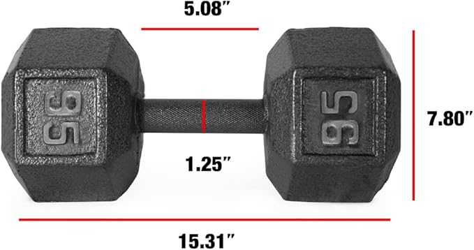 WF Athletic Supply Cast Iron Solid Hexagon Gray/Black Dumbbells, Strength Training Free Weights Set of 2 for Women and Men, Hand Weights Sold by Pairs, Multi-Select Size Options Available