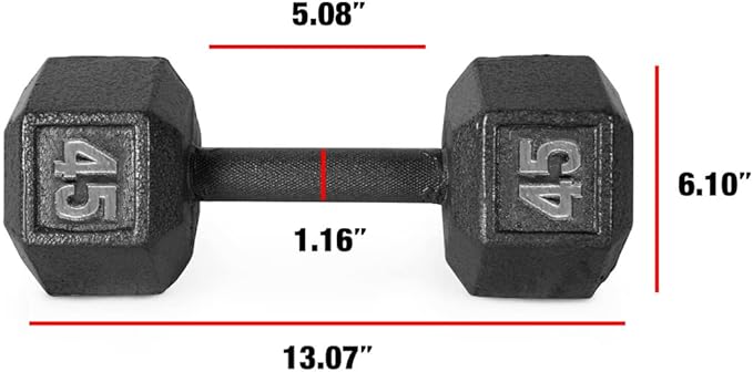 WF Athletic Supply Cast Iron Solid Hexagon Gray/Black Dumbbells, Strength Training Free Weights Set of 2 for Women and Men, Hand Weights Sold by Pairs, Multi-Select Size Options Available