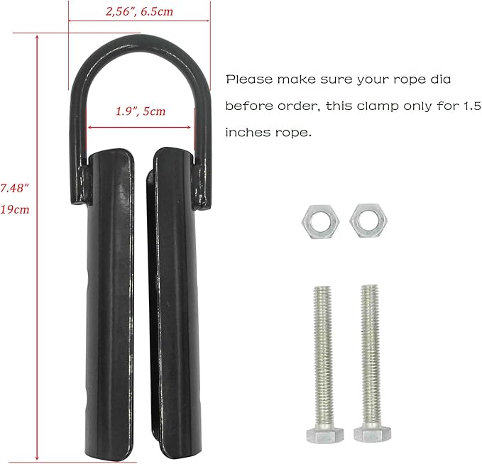 1½" Climbing Rope Clamp, 2 Sets 1.5” Battle Rope Attachment Hook Accessories, Rope Clasp for Rope Climb, Climbing Training Garage Home Gym Workout Fitness Strength Training
