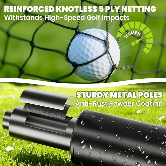 10x7ft Golf Hitting Practice Net with Dual Side Net Barriers & Durable Heavy Duty Steel Frame, Golf Nets Backyard Driving, Chipping & Swing Training for Indoor&Outdoor