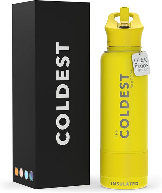 Coldest Insulated Water Bottle with Straw Lid - Stainless Steel Metal Insulated Bottle for Men & Women (Solar Yellow, 40 oz)