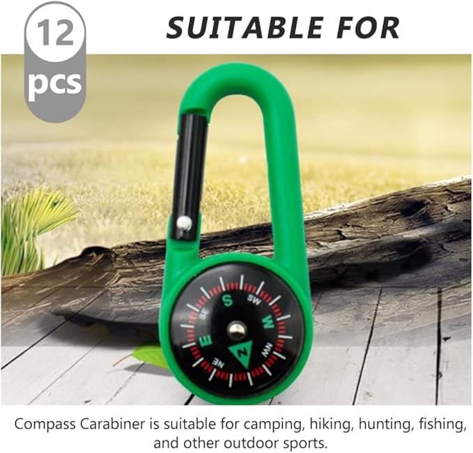 12Pcs Carabiner Compass for Kids Compass Hiking Mini