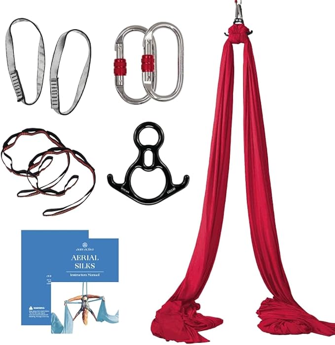 Aerial Silks Starter Kit - Durable 9 Yards of Aerial Yoga Hammock with Hardware & Guide - Aerial Swing for Acrobatic Flying Yoga & All Levels (Aerial Rigging Point Up to 13ft)