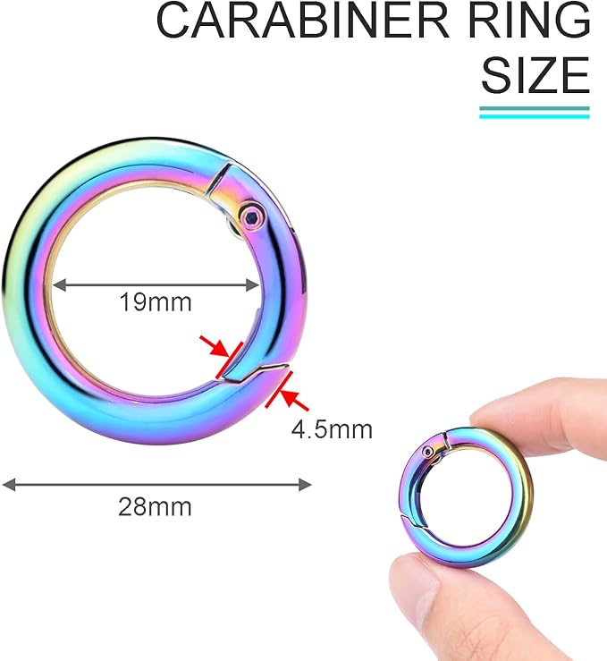 10Pack 3/4 Inch Round Carabiner, Metal Keychain Rings Spring O Ring for Purse Shoulder Bag Chain Ring Clip Replacement Paracord Keychain Lanyard Leather DIY Crafts (Rainbow)