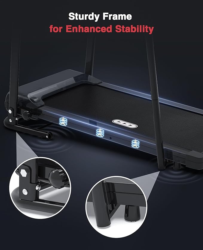 Redliro Treadmill for Seniors with Long Handrails - 300 lbs Capacity Walking Treadmill for Elderly with Cup Holder - Recovery Machine for Home Use with Clear, Non-Scrolling Display (Black)