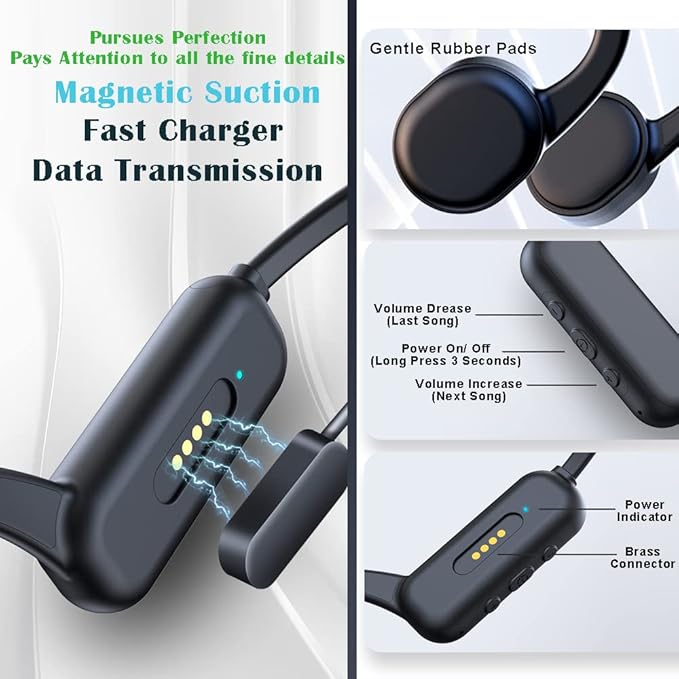 IHAO Swimming Headphones True Bone Conduction Open Ear Headset MP3 Player Built-in 32G Memory IP68 Underwater Waterproof Stereo Bluetooth Earphone for Driving Bicycling Running Skiing-White