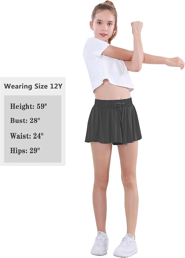 EXARUS Girls Butterfly Shorts Flowy Dance Skirt Cheer Skorts Athletic Tween Clothes Teen Preppy Outfits Flutter Kids