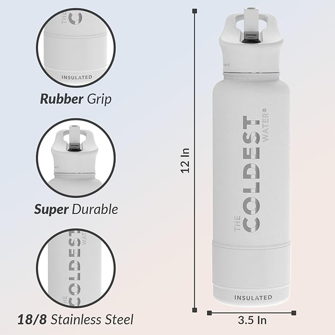 Coldest Insulated Water Bottle with Straw Lid - Stainless Steel Metal Insulated Bottle for Men & Women (Epic White, 40 oz)