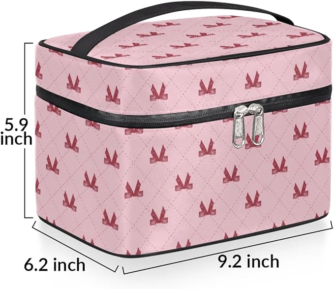 Large Makeup Bag Travel Cosmetic Bags for Women Pink Cute Plaid Checkered Geometric Makeup Organizer Case Toiletry Bag for Girls Traveling Wide Open Portable Pouch with Handle