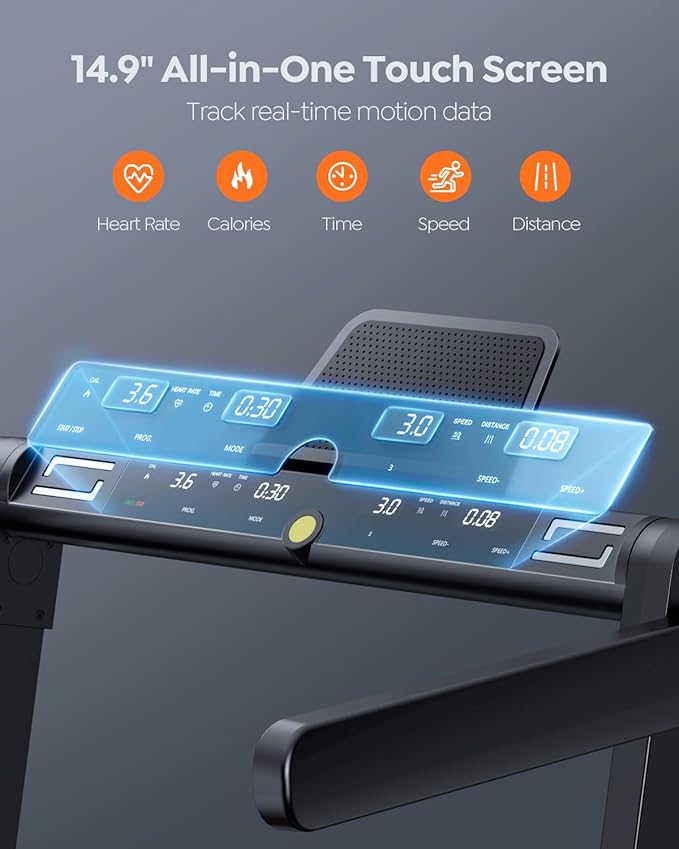2 in 1 Folding Treadmills for Home Small Office, 2.5HP Walking Pad Treadmill with Handle Bar, 300lbs Capacity, Copmact Protable Treadmill with Smart APPs, 12 HIIT Modes and Touch Screen