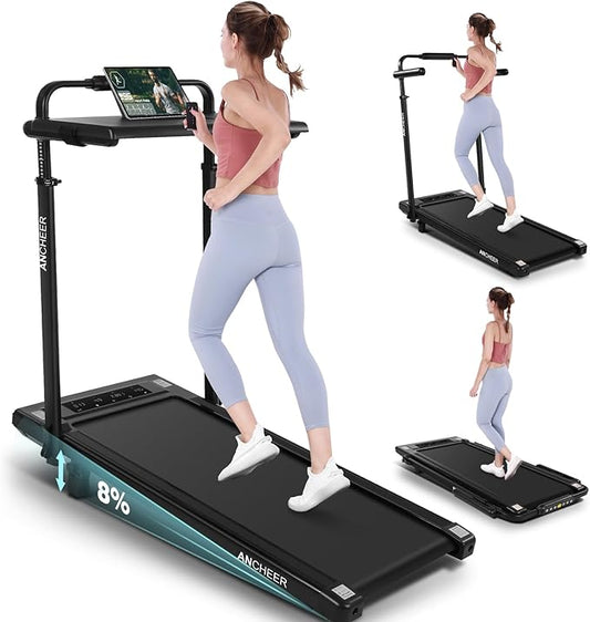 Walking Pad Treadmill with Desk Workstation,3.0 HP Foldable Treadmills with 12% Incline & Handle Bar,300lbs Capacity,2s Folding,Ultra-Quiet,Small/Compact Under Desk Treadmills for Home Ofiice