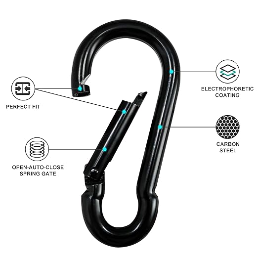 KINLINK 15 Pack Black Carabiner Clip, 2.36 inch Heavy Duty Spring Snap Hook, Small Caribeener Clips for Outdoor Camping, Swing Set, Hammock, Hiking Travel, Fishing, Quick Link Keychain