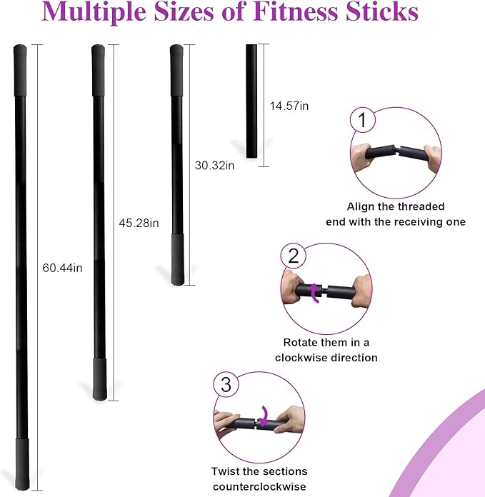 5ft Yoga Stick - Sturdy Steel Adjustable Stretching Stick for Mobility,Flexibility & Balance | Non-Slip Ends & Foam Handles | Exercise Pole for Fitness,Physical Therapy,Posture Correction