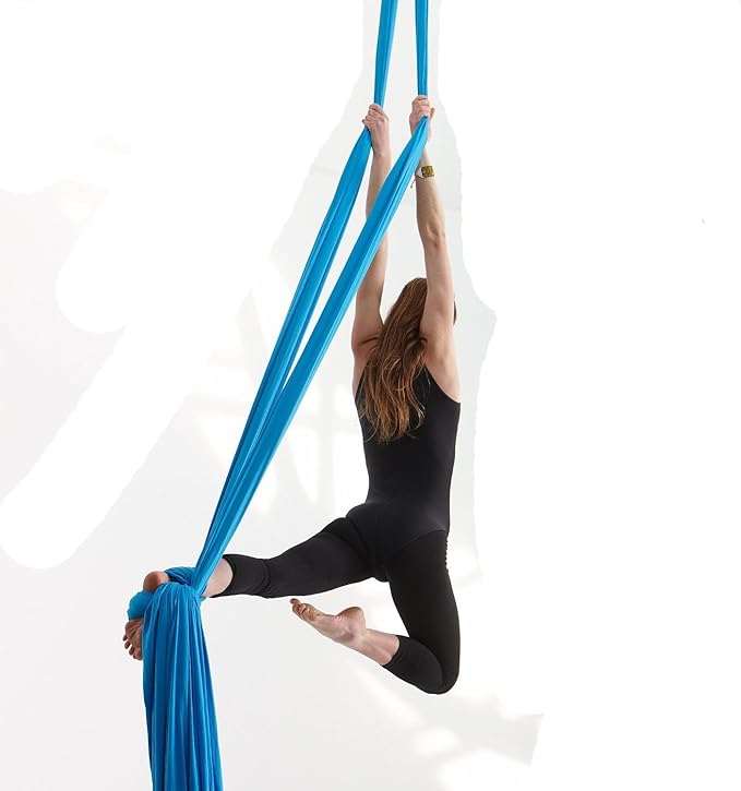 DASKING Aerial Silks Starter Kit - Durable 11Yards of Aerial Yoga Hammock with Hardware, Aerial Swing for Acrobatic Flying Yoga & All Levels (Aerial Rigging Point Up to 14ft)