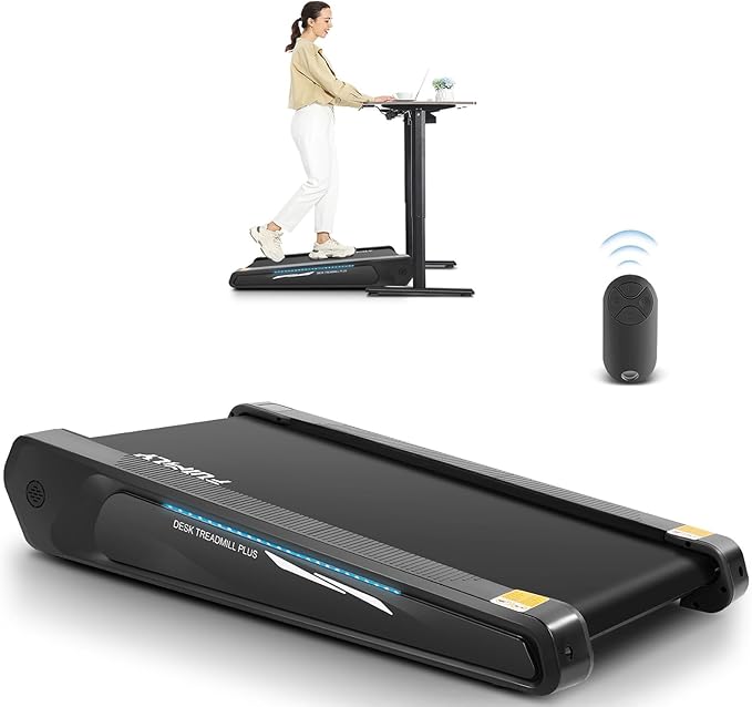FUNMILY Smallest Walking Pad with 5% Incline, 2 in 1 Under Desk Treadmill for Home Office, 2.5 HP Mini Compact Walking Treadmill, Installation-Free/300lbs Weight Capacity/Unique Lighting Design