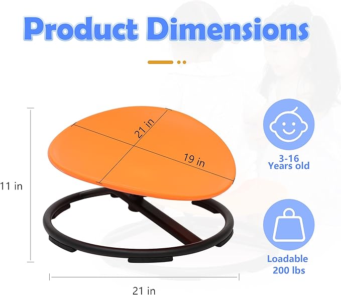 makarci Spinning Chair for Autistic Kids - Kids Sensory Chair, Sit and Spin Toys for Toddlers, Autism Sensory Products for Body Coordination & Balance, Sensory Play (Orange)