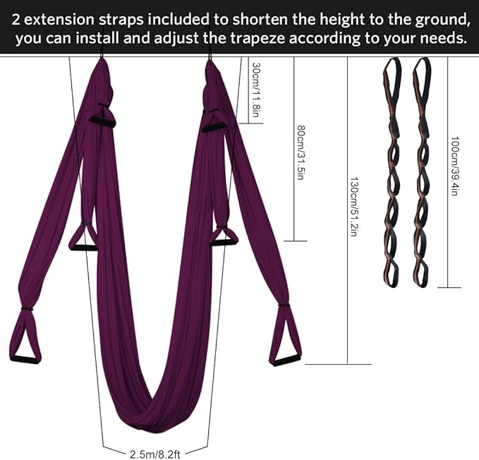 Aerial Yoga Swing Set with 2 Extension Straps - Anti-Gravity Aerial Yoga Hammock Sling for Inversion Exercises, Indoor Outdoor Home Gym Fitness Equipment