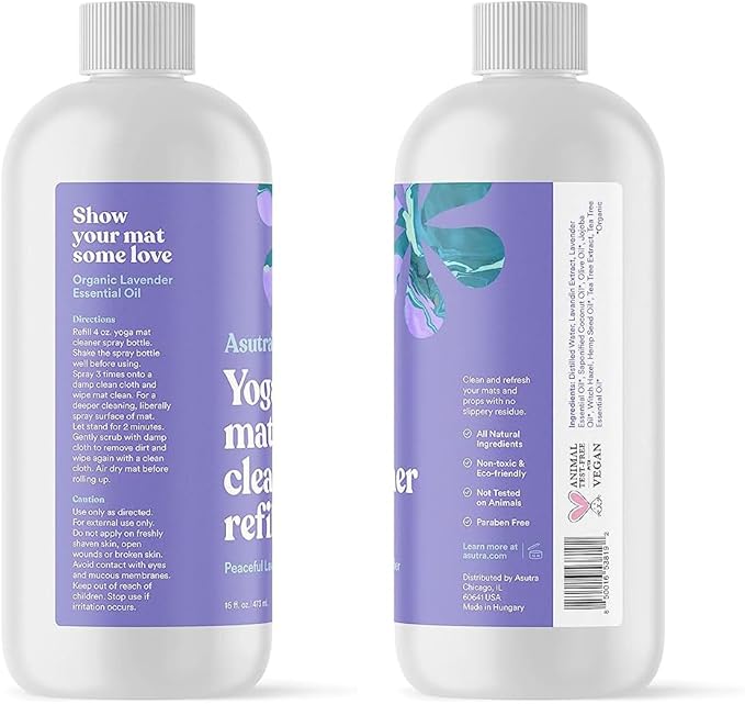 ASUTRA Yoga Mat Cleaner Spray Refill (Peaceful Lavender), 16 fl oz - Organic Essential Oils, No Slippery Residue, Deep-Cleansing for Fitness Gear & Gym Equipment