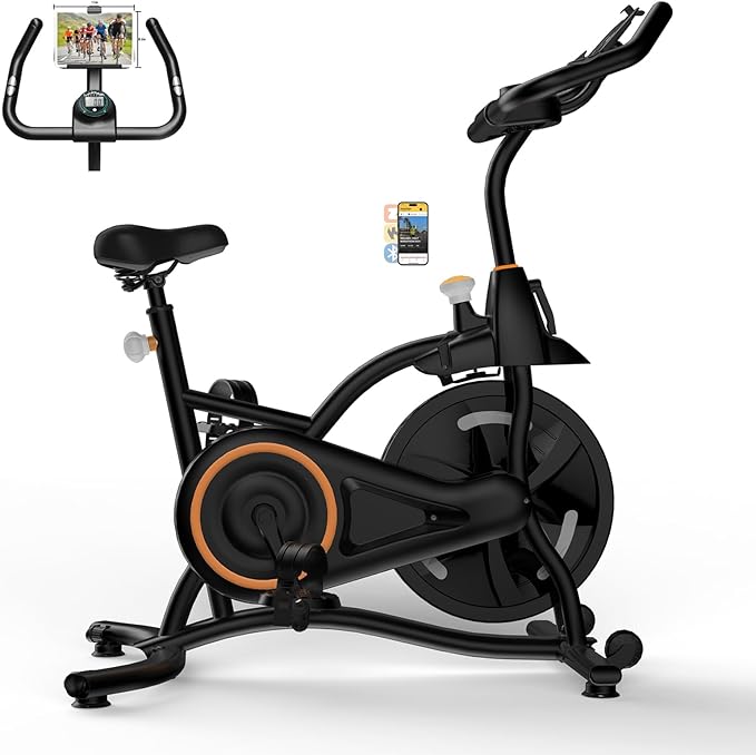 Hillhub Exercise Bike, Stationary Bikes for Home with Grip Pulse Sensor and Stepless Resistance Adjustment, Compact Indoor Cycling Bike with Tablet Mount, Compatible with Zwift & Kinomap