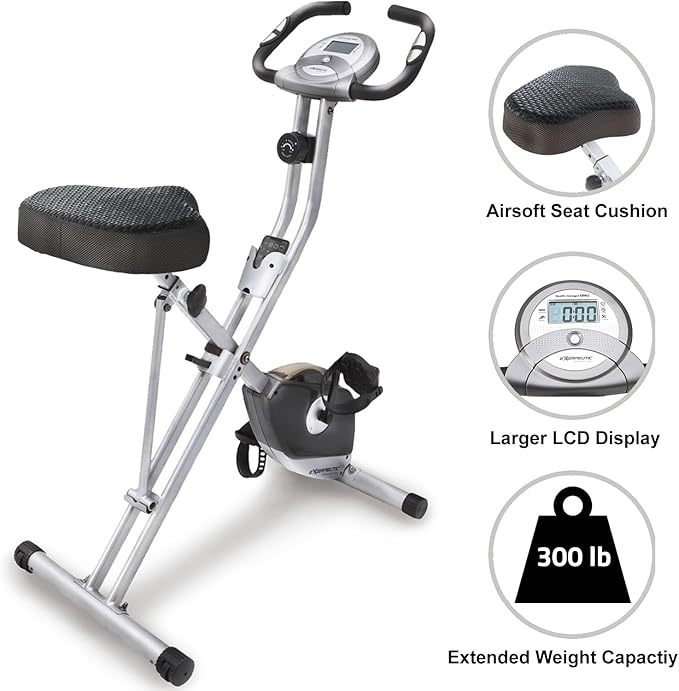 Exerpeutic Foldable Exercise Bike, 8 levels of Resistance Stationary Bicycle with Airsoft Seat, LCD Display to Track Distance, Calories, Time and Speed