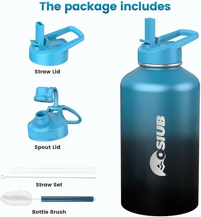 Insulated Water Bottle 40 oz, Triple Wall Vacuum Stainless Steel(Cold for 48 Hrs),Leak Proof & BPA-Free,Simple Modern Water Bottle with Drink-Through Lid & Flip Straw for Sports & Travel, Indigo-Black