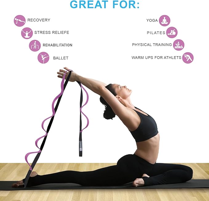 Premium Durable Stretch Straps with Loops, Stretching Strap for Physical Therapy, Multi-Loop Yoga Strap Fitness Exercise Strap for Yoga, Pilates, Dance, Flexibility&Exercise