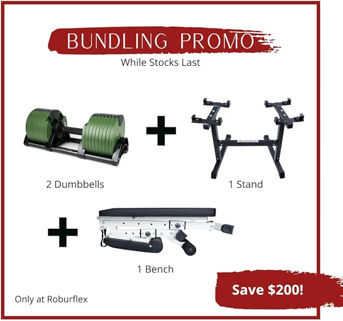 Adjustable Dumbbell (Single) by ROBURFLEX for Workout Strength Training Fitness Home Gym