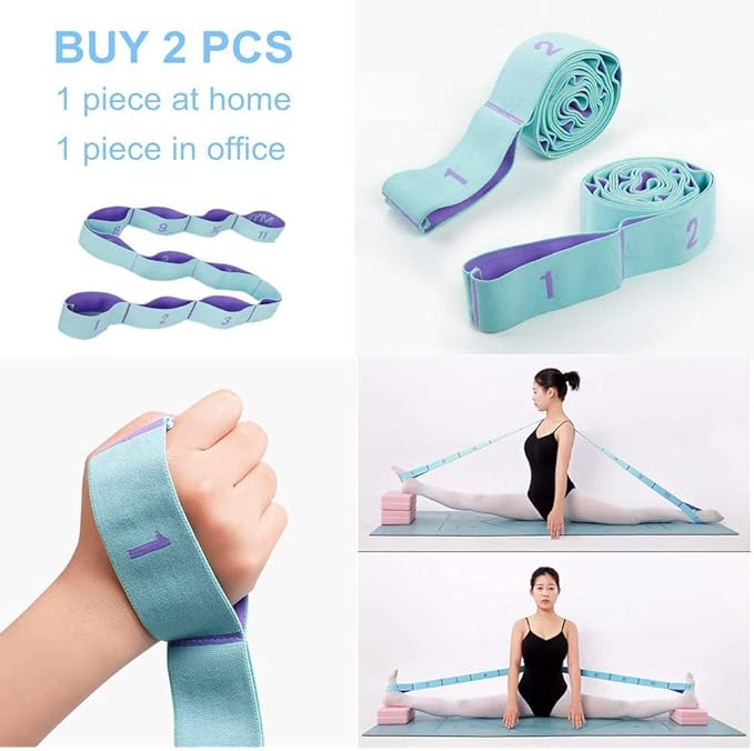 Elastic Stretching Strap with 11 Loops, Multi-Loop Yoga Stretching Strap Elastic Exercise Band, Improve Flexibility Arm Leg Stretching Strap Home Gym Equipment for Physical Therapy Pilates Gymnastics
