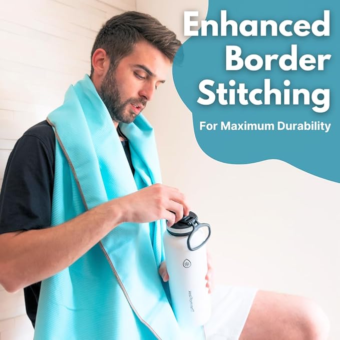 ECCOSOPHY Microfiber Beach Towel – Quick Dry Gym Towel, Highly Absorbent with Ribbed Texture, Lightweight – Ideal for Travel, Pool, Yoga, Fitness & Outdoor Adventures – 60x30 Aqua