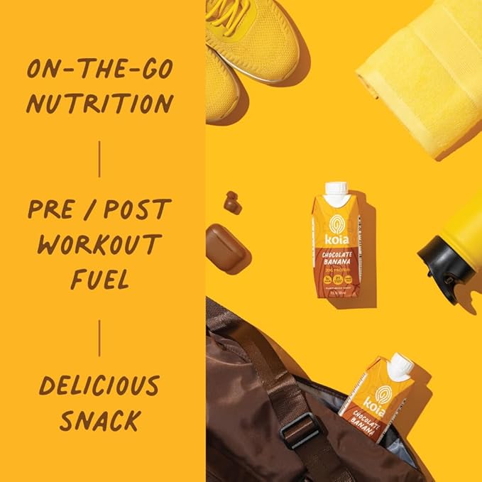 Koia Plant Based Protein Shake, Chocolate Banana, 20g Protein, 5g Sugar, 6g Prebiotic Fiber, 21 Vitamins & Minerals, Meal Replacement Drinks, Dairy-Free, Gluten-Free, Non-GMO, 11 Fl Oz (Pack of 12)