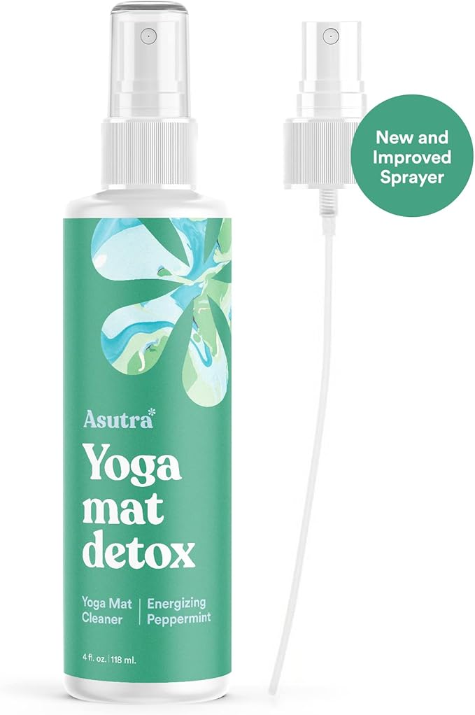 ASUTRA Yoga Mat Cleaner Spray (Energizing Peppermint), 4 fl oz - No Slippery Residue, Organic Essential Oils, Deep-Cleansing for Fitness Gear & Gym Equipment, Microfiber Towel Included