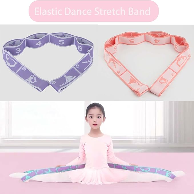 2pcs Stretch Strap for Kids,Elastic Yoga Stretching Strap with Loops, Multi-Loop Adjustable Exercise Stretching Bands,Stretching Resistance Ballet Bands for Dance, Latin, Gymnastics Exercis -8Loops