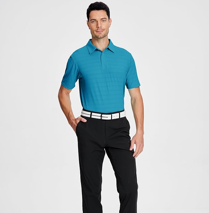 Esabel.C Jacquard Golf Shirts for Men Moisture Wicking Short Sleeve Performance Dry Fit Active Mens Polo Shirts